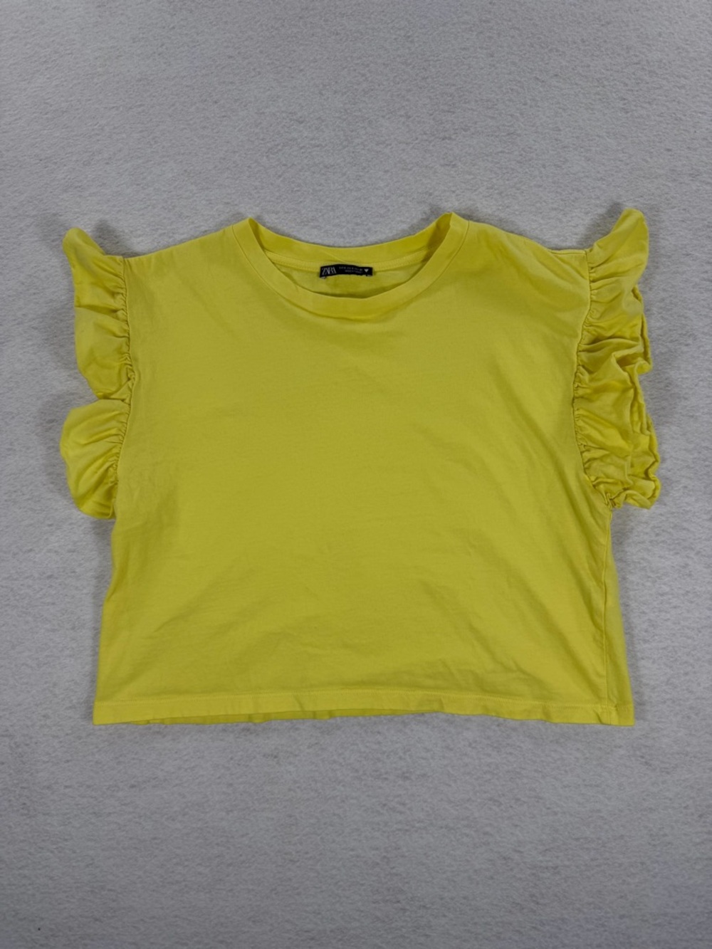 Zara Bright Yellow Ruffle Sleeve Crop Top Sz S
